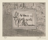 71 Olevano Tagebuch <br> Mappe mit Titelblatt, Roters R 123 a, Inhaltsverzeichnis, Roters R 123 b, <br> und 7 Radierungen, alle signiert und numeriert, Roters 123,1 bis 123,7, 197 x 250 mm  1964 <br> 71-1 Titelblatt