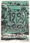 93 Neujahrsglückwunsch für 1991 <br> Farbholzschnitt, Handreibedruck auf Japan, signiert, numiert, gewidmet, R. Vb 66, 275 x 190 mm  1990
