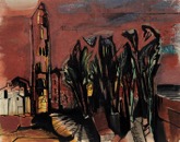 11  Caorle <br> Tusche, Pinsel, Feder, Deckfarben und Pastell auf Ingres,
signiert, Kliemann Tz 55,22, 485 x 615 mm  1955