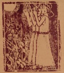 31. Holzschnitt, Handdruck in Rot auf braunem Papier, signiert, Vogt 19/I, 302 x 252 mm um 1910